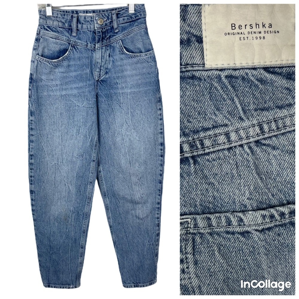 Bershka Denim High waist loose fit tapered Jeans light wash size 00